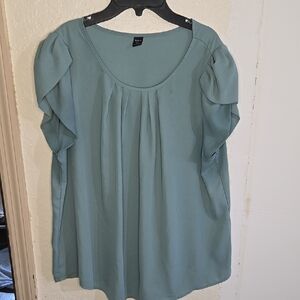 SHEIN Teal Blouse with Ruffle Sleeves NVTN 306